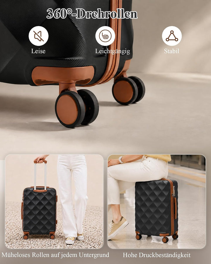 British Traveller Handgepäck Koffer 54x36.5x21.5 cm, Hartschalen Reisekoffer aus ABS+PC mit TSA-Schl