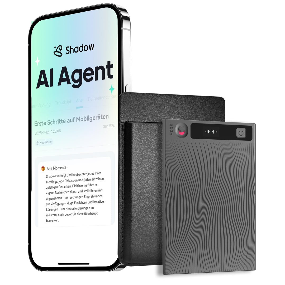 Mobvoi TicNote KI Digitales Diktiergerät, 64 GB Speicher, Notizrekorder mit Hülle, App-Steuerung, üb