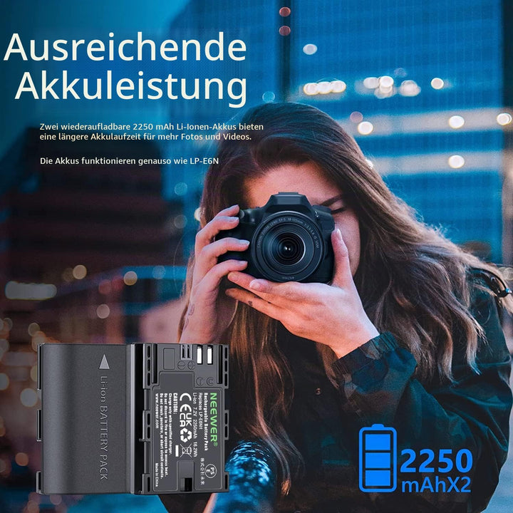 NEEWER LP-E6NH Ersatz Akku Ladegerät Set, kompatibel mit Canon EOS R7 R5 R6 R, 5D III IV, 6D II, 7D