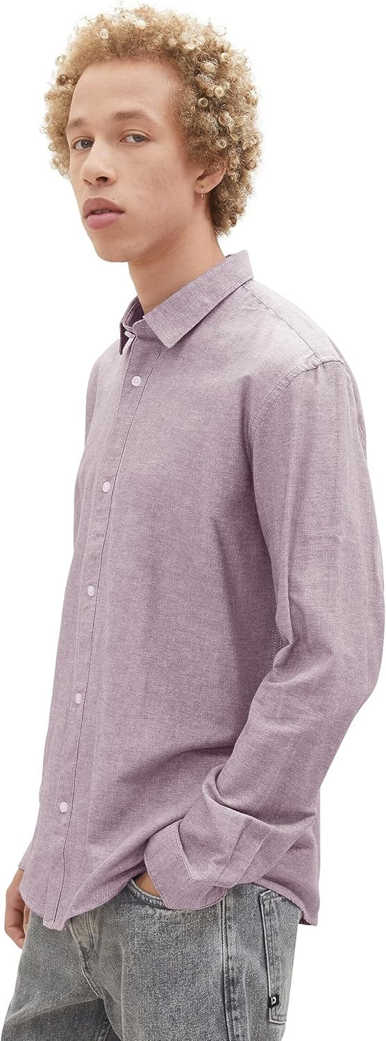 TOM TAILOR Denim Herren Relaxed Fit Oxford Hemd aus Baumwolle S 32359-dusty Grape Chambray, S 32359-