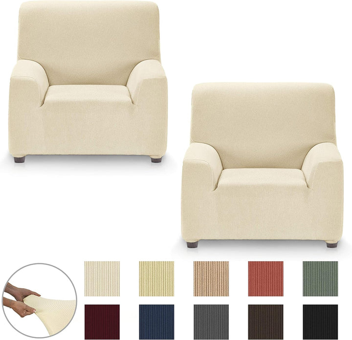 Eiffel Textile Sofabezug, elastisch, anpassbar, Rustikal, 2 Sessel, 50% Polyester, Elfenbein, 1 + 1