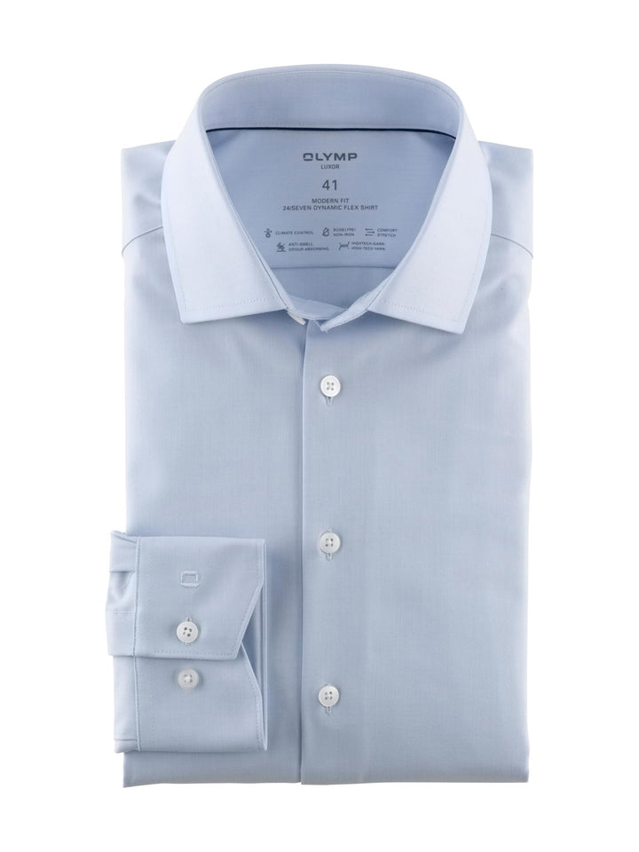 OLYMP Herren Oberhemd Langarm Luxor.24.Seven,Twill,modern fit,Global Kent 37 Bleu 11, 37 Bleu 11