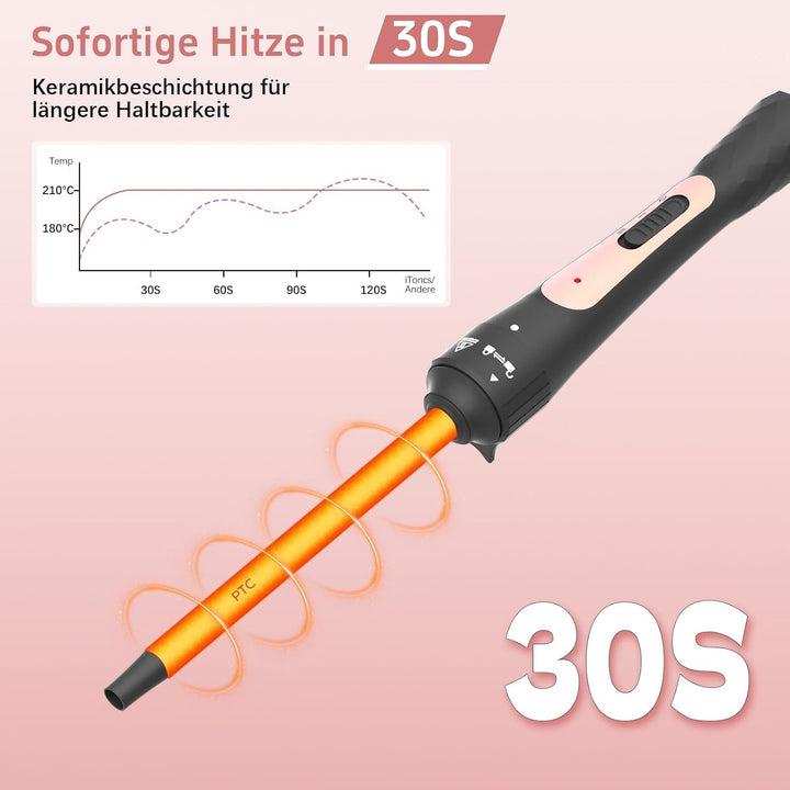 iToncs Lockenstab 9 mm Mini mit Quarz-Keramik-Beschichtung, zwei Temperatureinstellungen, schnell au