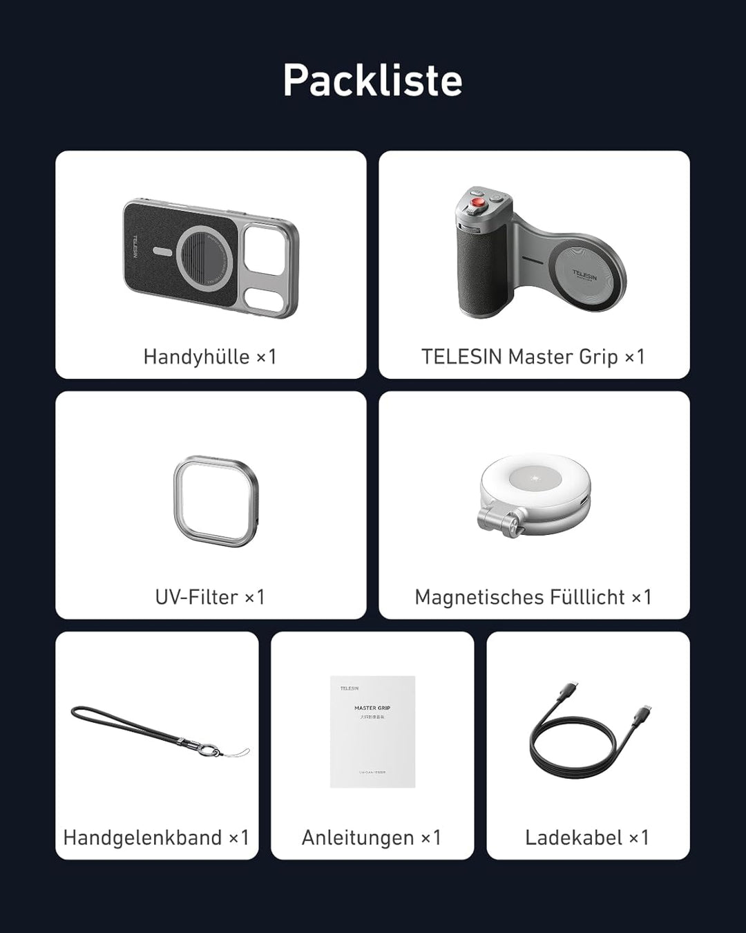 【Nur für iPhone 17 Pro】 TELESIN Master Grip Kit, Magnetic Kameragriff Creator Kit für iPhone 17 Pro