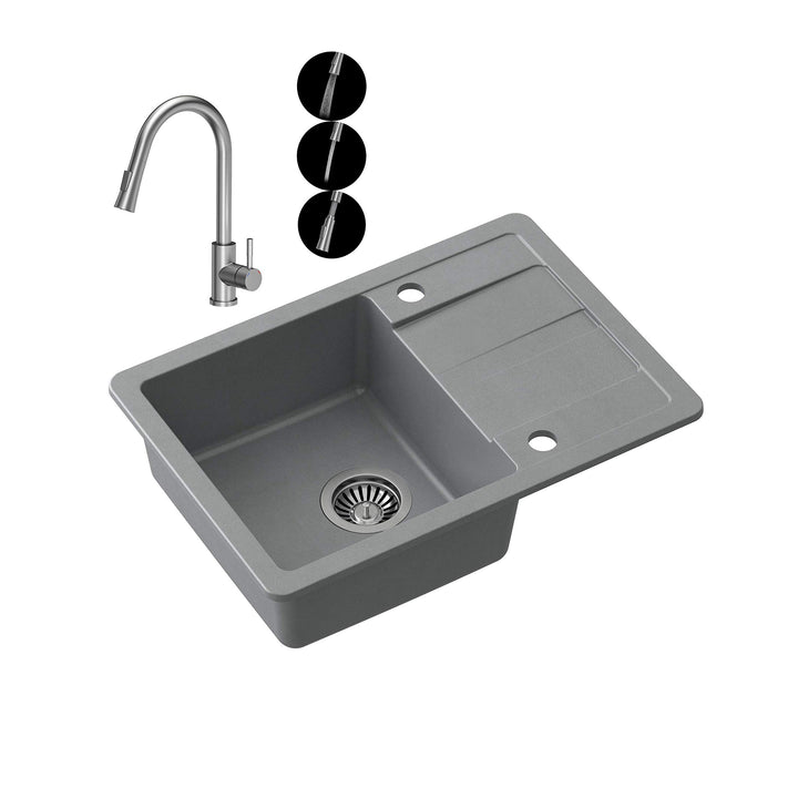 VBChome Spülbecken mit Armatur 62 x 44 cm Grau Einbauspüle mit Armatur Granit Einbauspüle mit Armatu
