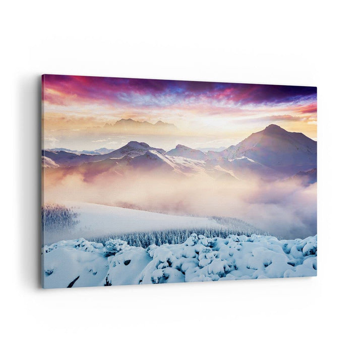 Bilder auf Leinwand 100x70cm Leinwandbild mit Rahmen Berge Schnee Winter Gross Wanddeko Bild Schlafz