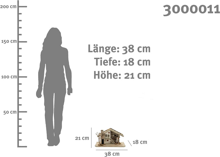 Holz Krippenstall, Weihnachtskrippe mit Licht 38*18*21cm (OHNE Krippenfiguren), OHNE Krippenfiguren