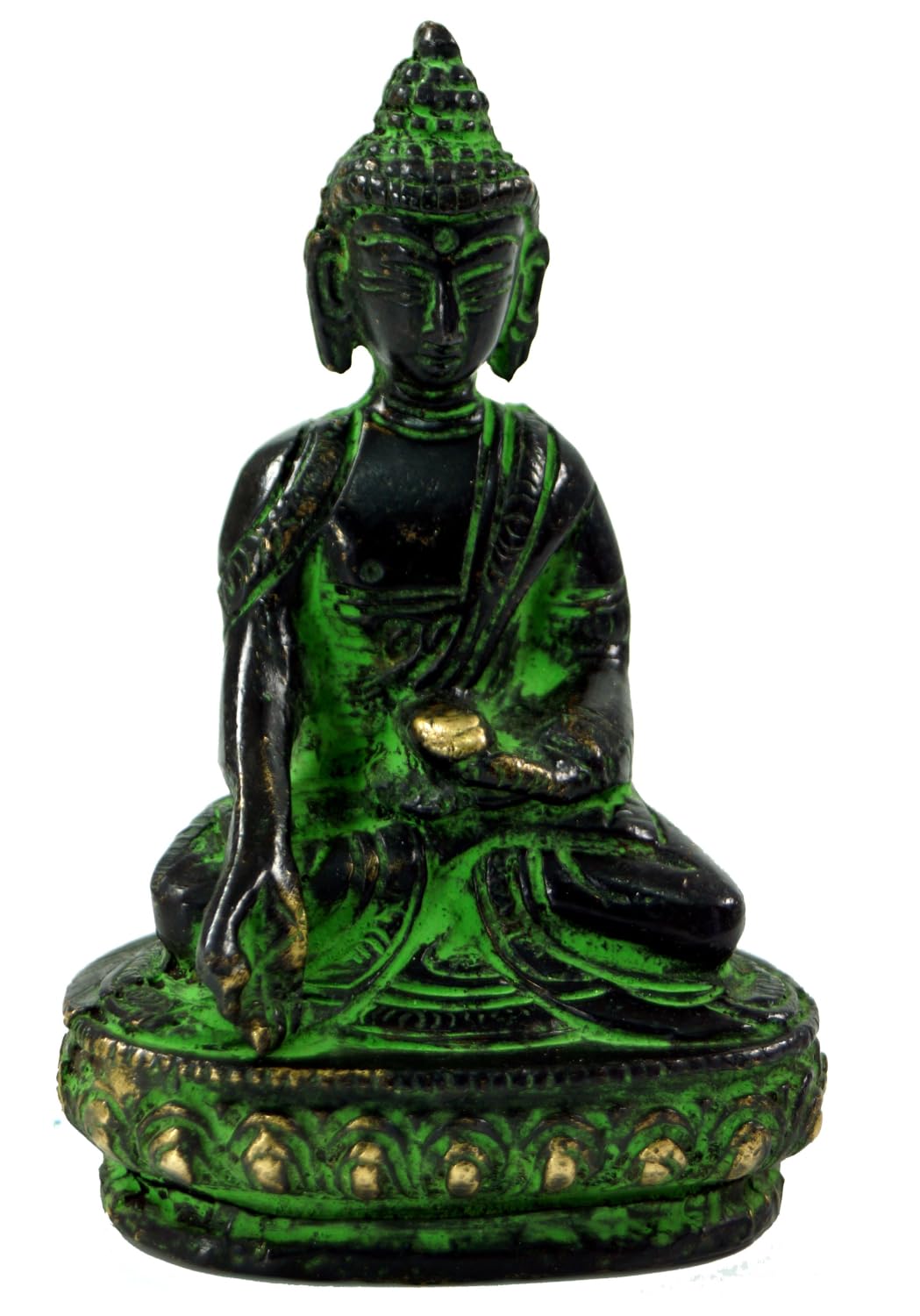 GURU SHOP Buddha Statue aus Messing Bhumisparsa Mudra 10 cm - Modell 1, Grün, Buddhas, Modell 1