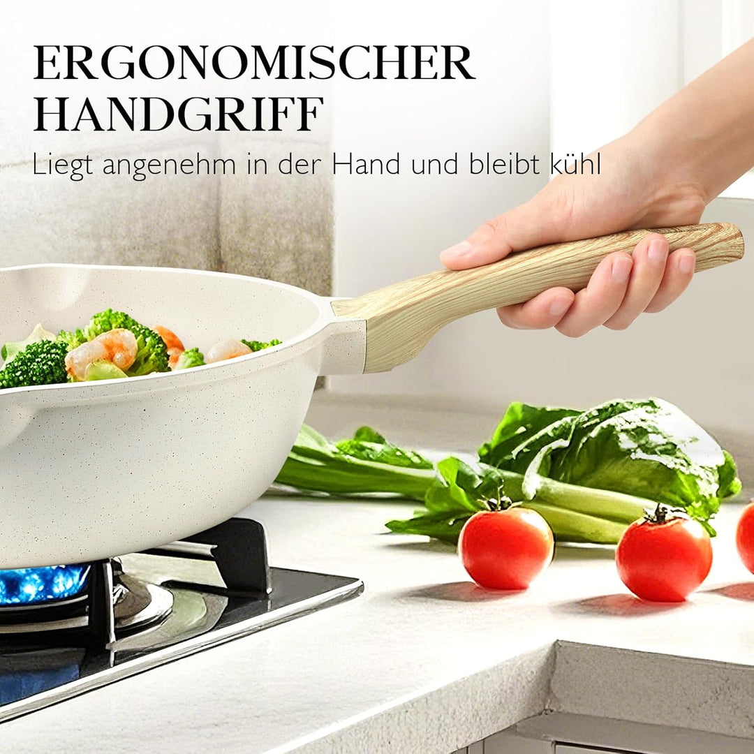 GiPP 28 cm Wokpfanne mit Deckel, Antihaft Pfanne mit Deckel 28cm Hoher Rand, Granit-Antihaftbeschich