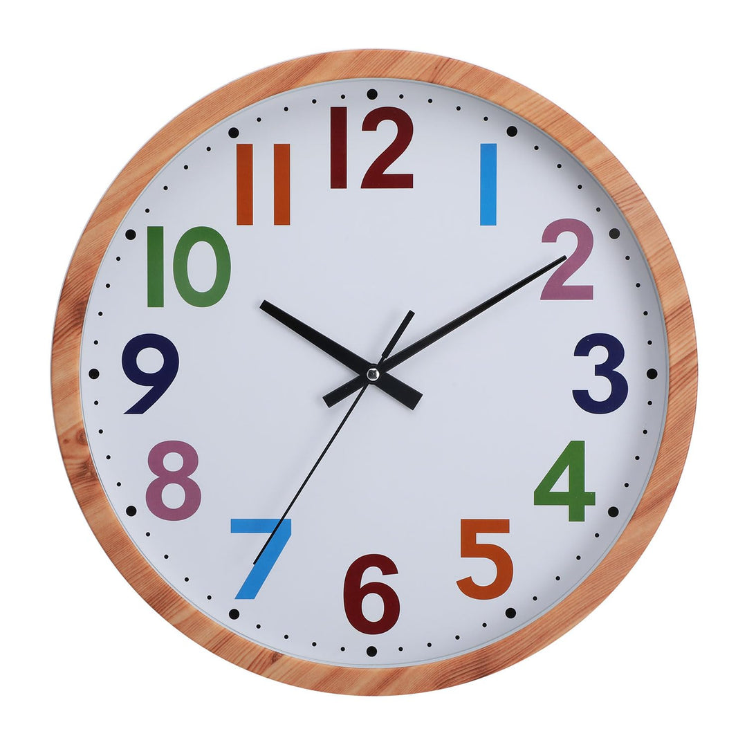 NUOVO Imitationsholzmaserung Rahmen Design Wanduhr mit arabischen farbigen Zahlen, einfach und leich