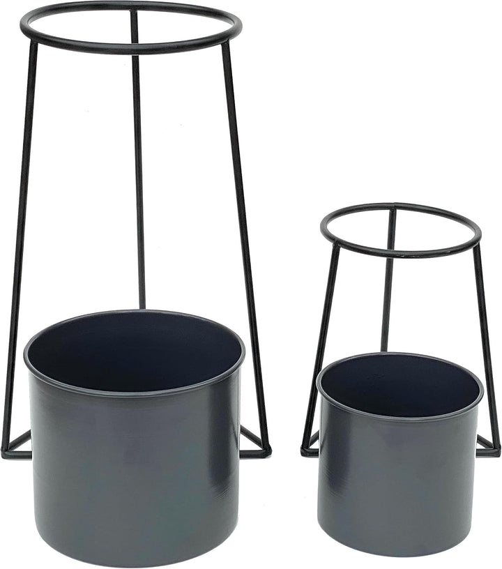 DanDiBo Blumenhocker mit Topf Metall Schwarz 2er Set Blumenständer 96052 Blumensäule Modern Pflanzen