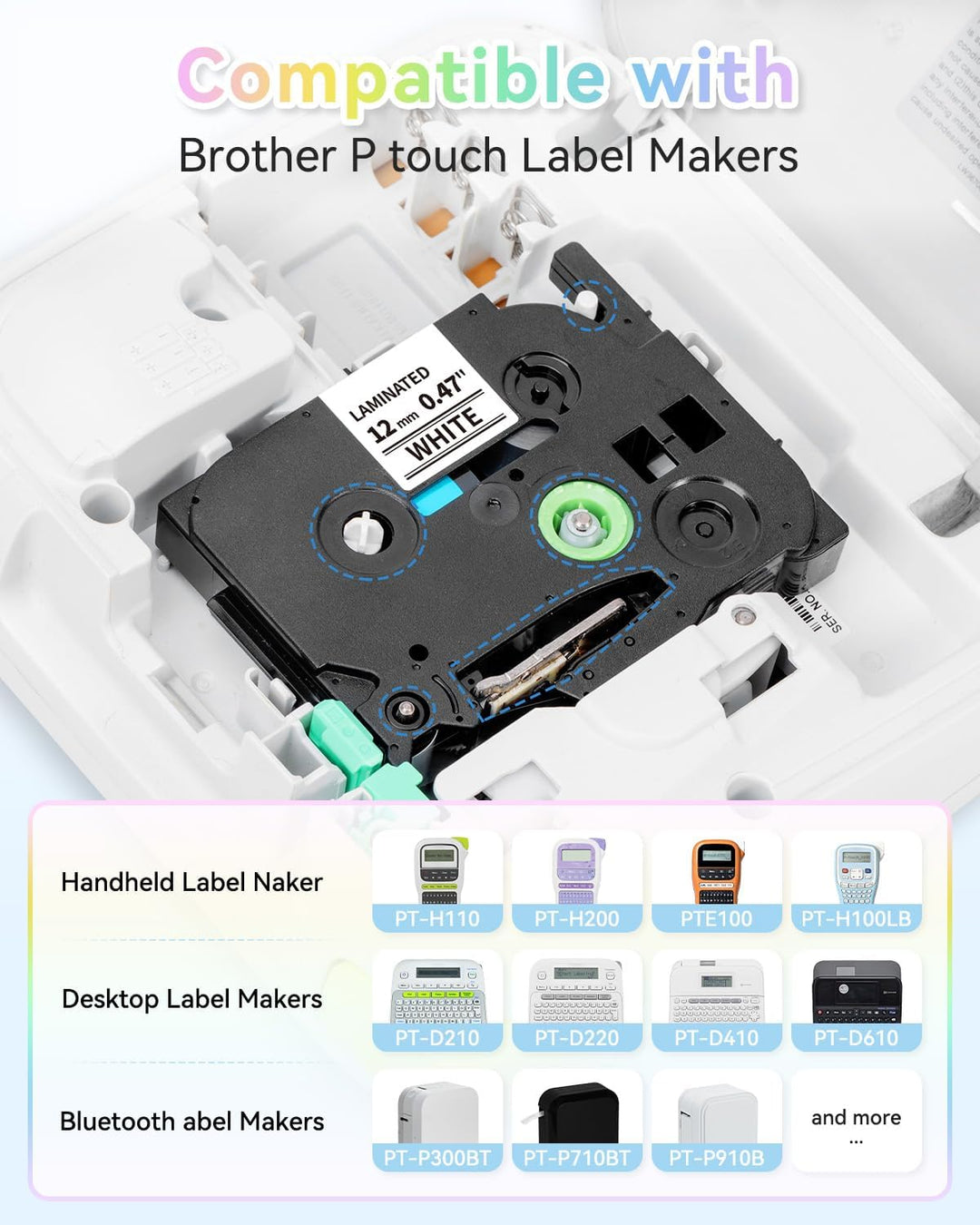 Pastell Schriftband 12mm Kompatibel mit Brother P-touch bänder 12mm Laminierte für Brother P touch B