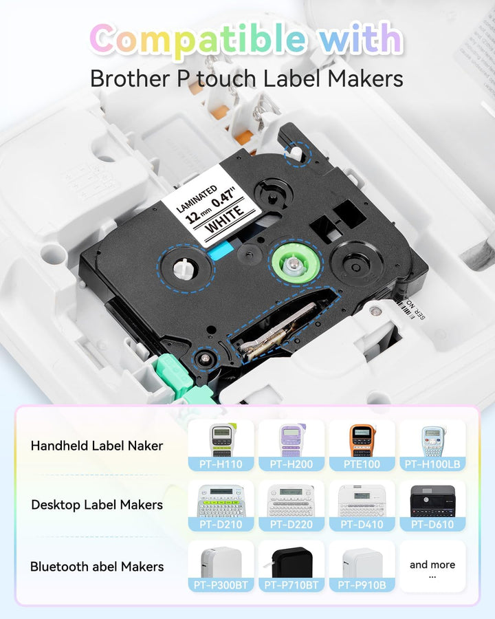 Pastell Schriftband 12mm Kompatibel mit Brother P-touch bänder 12mm Laminierte für Brother P touch B