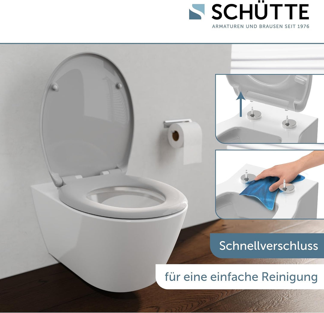 SCHÜTTE WC-Sitz mit Absenkautomatik, Abnehmbarer Klodeckel aus bruchsicherem Duroplast, Innovative D