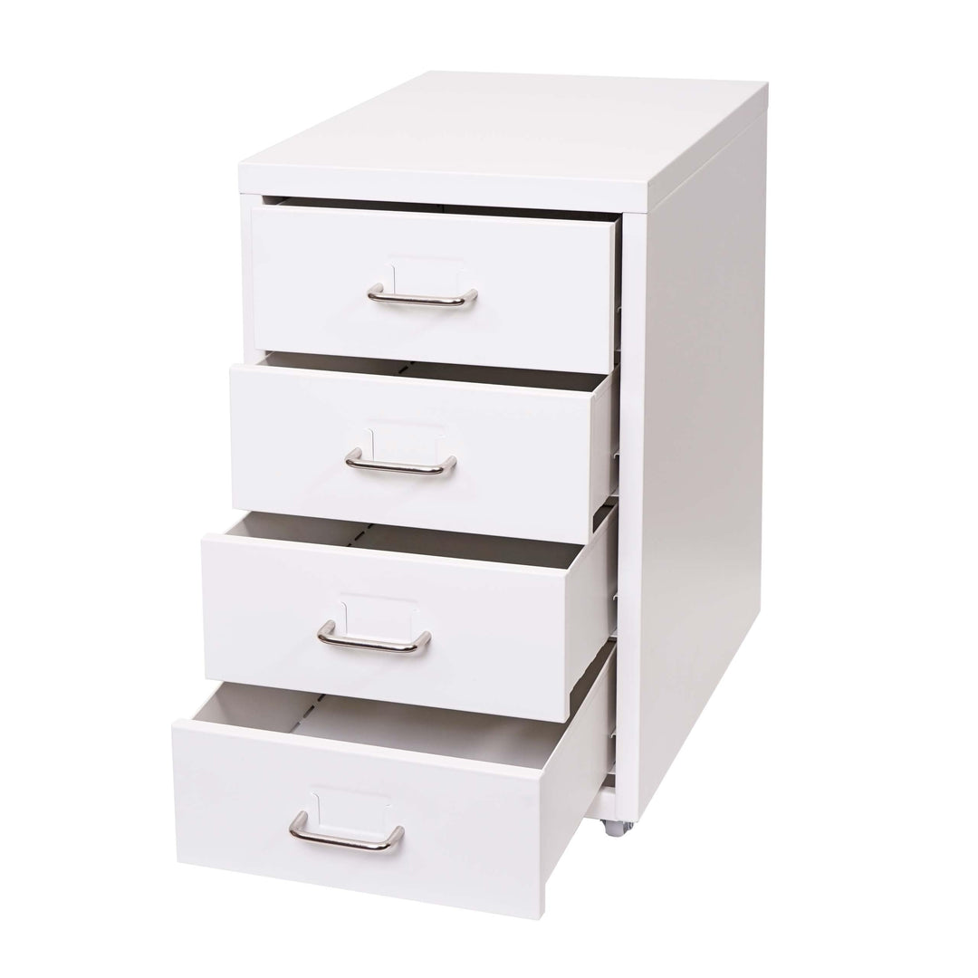 PROREGAL Rollcontainer Housten HxBxT 48x28x41cm 4 Schubladen Weiss Schubladenschrank Stahlschrank Bü