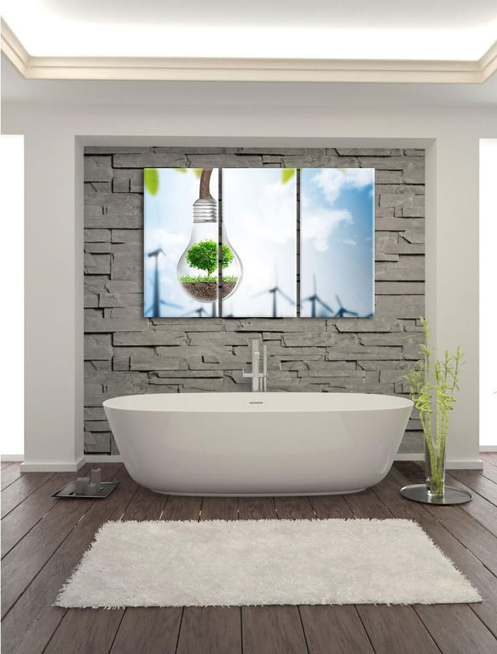 Pixxprint Light Bulb Alternative Energy Concept 3-Teiler Leinwandbild 120x80 Bild auf Leinwand