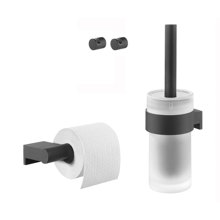 Tiger Bold Badaccessoire-Set, Edelstahl, Schwarz-matt, 4-teilig, bestehend aus Toilettenpapierhalter