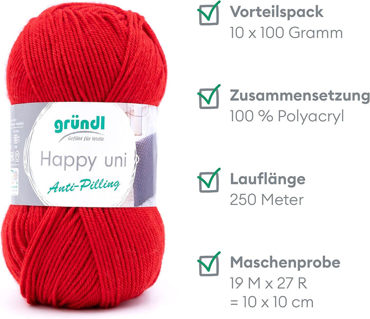 Gründl Happy uni (Strick- und Häkelgarn mit wollartigem Charakter aus 100% Polyacryl, Anti-Pilling,
