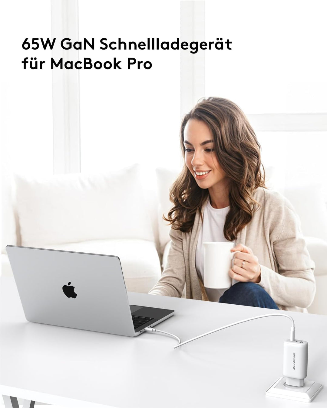 Qackenm GaN USB C Ladegerät 65W, 3-Port USB C Netzteil, PPS Schnellladegerät für MacBook Pro/Air, iP