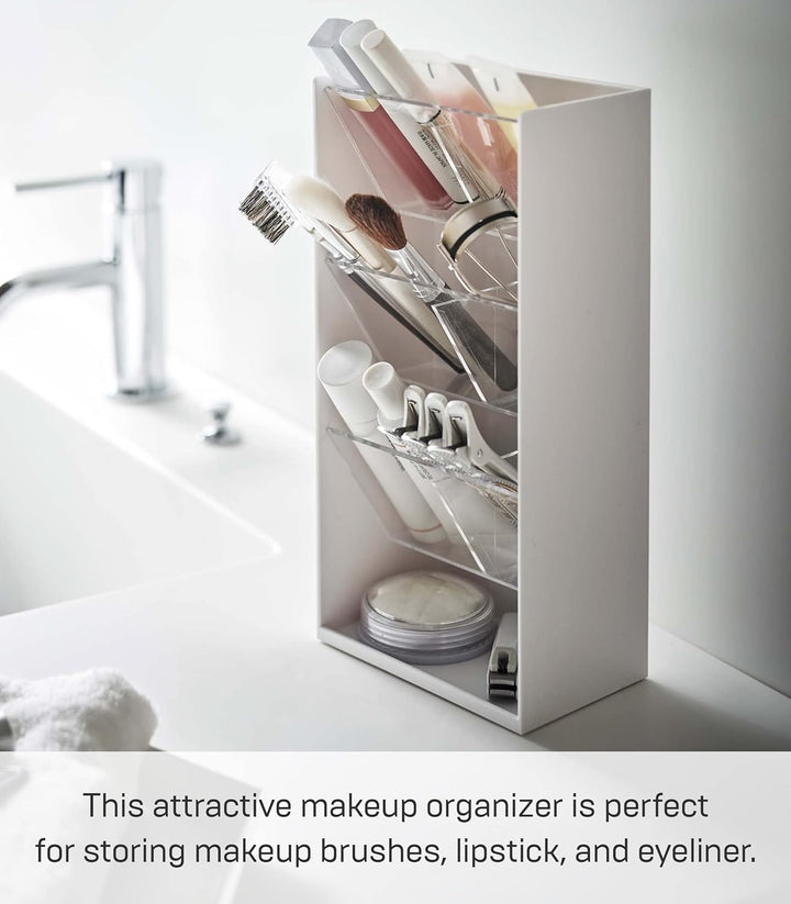 Yamazaki 5603 TOWER Makeup Storage Case, white, ABS Resin/Polycarbonate/Silicone, 12 x 7.7 x 25 cm W