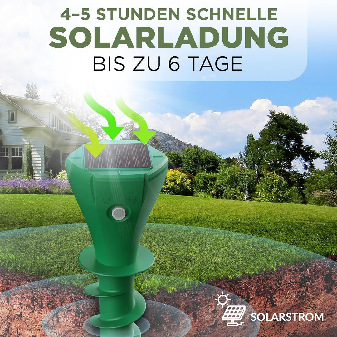 ISOTRONIC Solar Maulwurfabwehr zum Vertreiben von Maulwürfen, Wühlmäusen & Schlangen – Maulwurfschre