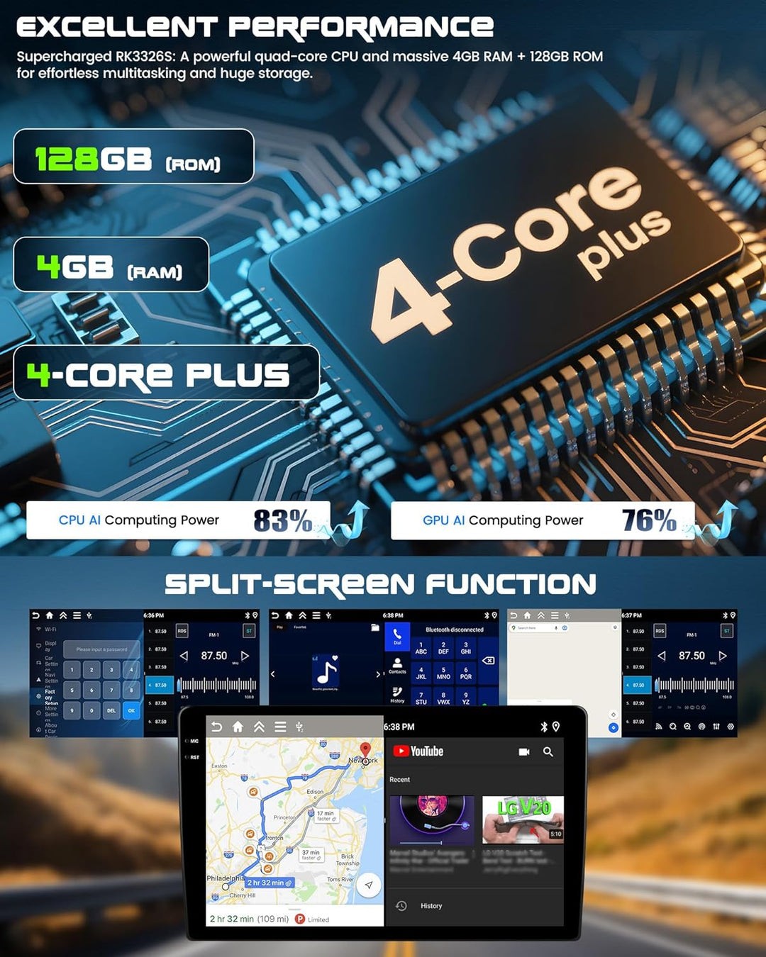 CAMECHO 4G+128G Android 15 Autoradio für Suzuki Splash Ritz/Opel Agila B 2004-2014 mit Navi Carplay