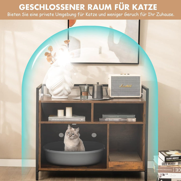 GOPLUS Katzenschrank, Katzentoilette mit Doppeltüren & stabilem Metallrahmen & Kratzbrett & 2 Fächer