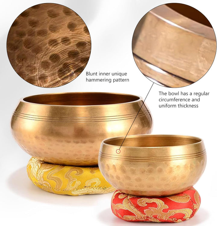 Tibetische Klangschale Klangschalen Set: 8 cm Tibetische Klangschale mit Klangschalenkissen und Holz