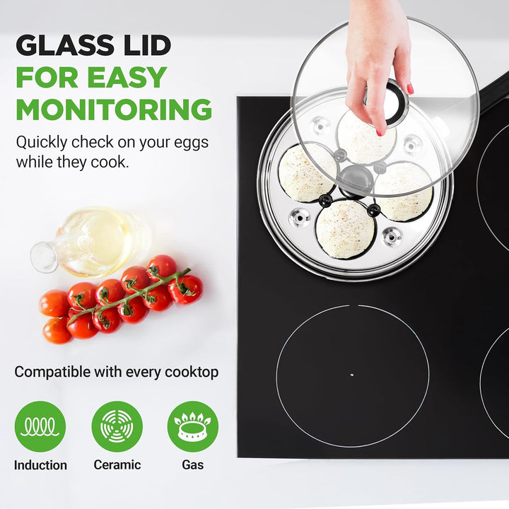 NutriChef Eier Pochierer Edelstahl 20 cm– Eierkocher Für 4 Eier, Pochierte Eier Form, Induktionsgeei