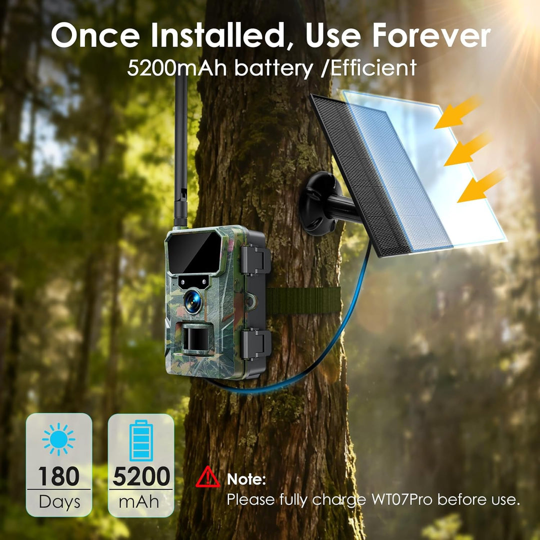 WOLFANG 4G/LTE Wildkamera Solar, 2K 48MP Live Übertragung Wildkamera mit Handyübertragung App, 5200H