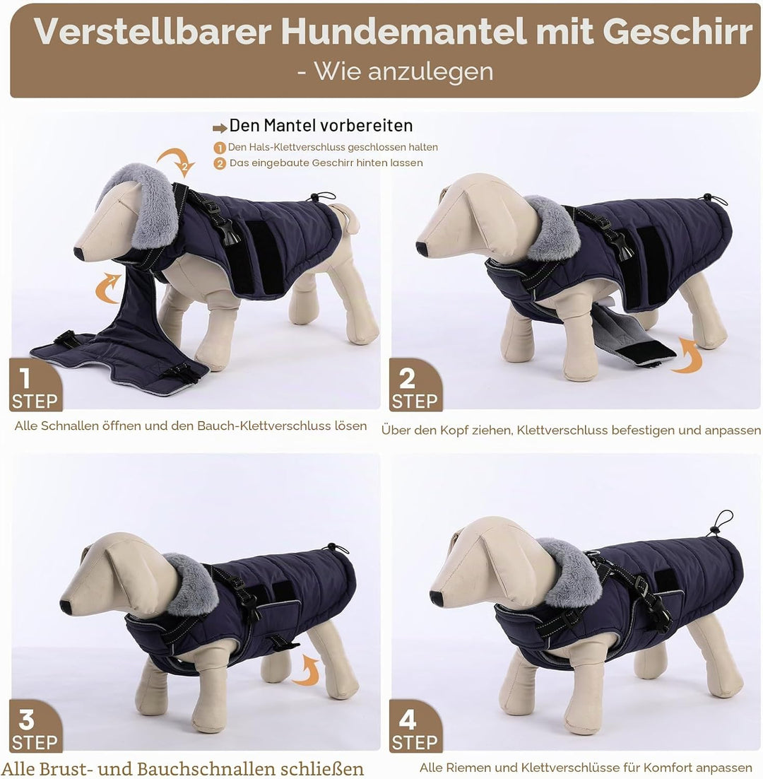 ASENKU Hundemantel Winter für Kleine, Mittel &amp; Grosse Hunde, Hundemantel mit Geschirr Wasserdicht Wi