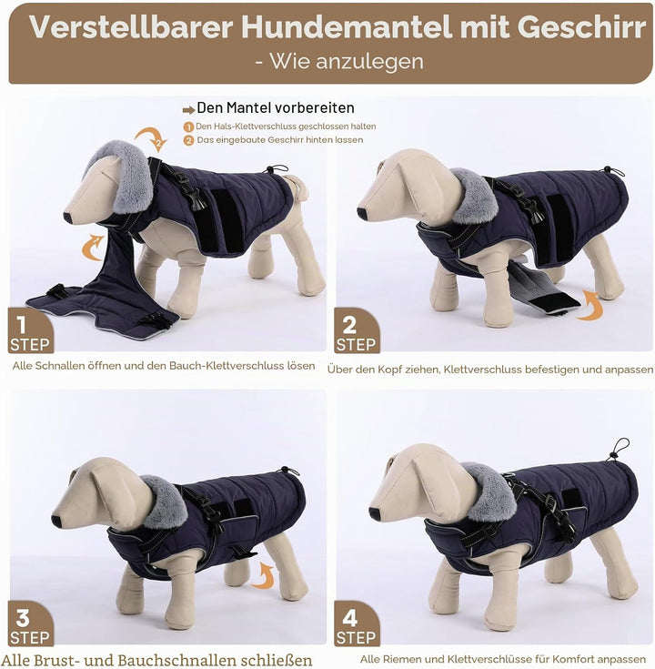 ASENKU Hundemantel Winter für Kleine, Mittel &amp; Grosse Hunde, Hundemantel mit Geschirr Wasserdicht Wi