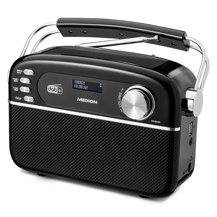 MEDION E66809 DAB Plus tragbares Solar Radio (Retro Design, Solarpanel, Bluetooth, DAB+ UKW, integri