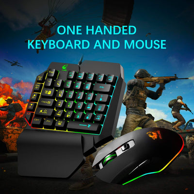 Einhandverdrahtete mechanische Feel-Tastatur mit Hintergrundbeleuchtung+RGB Gaming Mouse +LED-Wandle