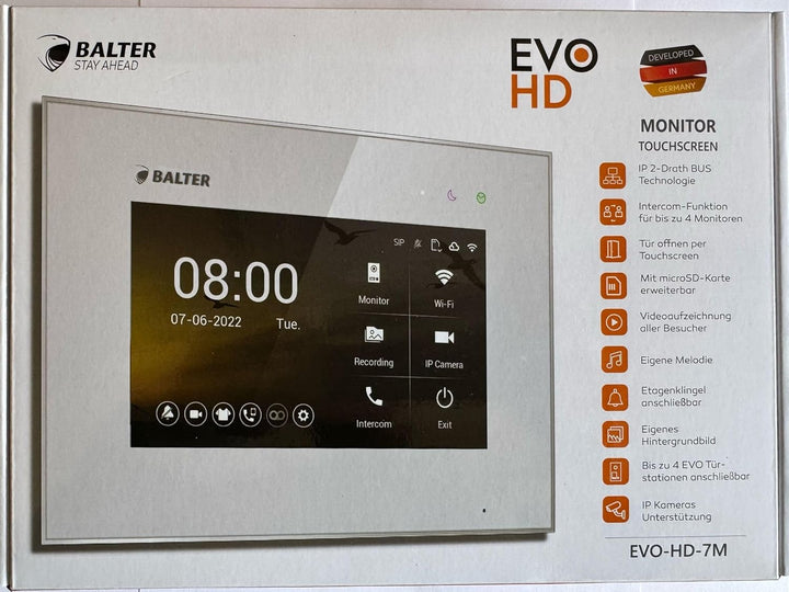 BALTER EVO HD Video Türsprechanlage Silver für 2 Familienhaus Kit, 2x Monitor 7"