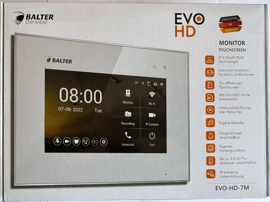 BALTER EVO HD Video Türsprechanlage Black für 4 Familienhaus Kit, 4x Monitor 7"