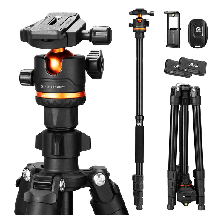 K&F Concept Kamera Stativ,192cm Stativ für Smartphone,Stativ Kamera Tripod O275A5+BH-36,Handy Stativ