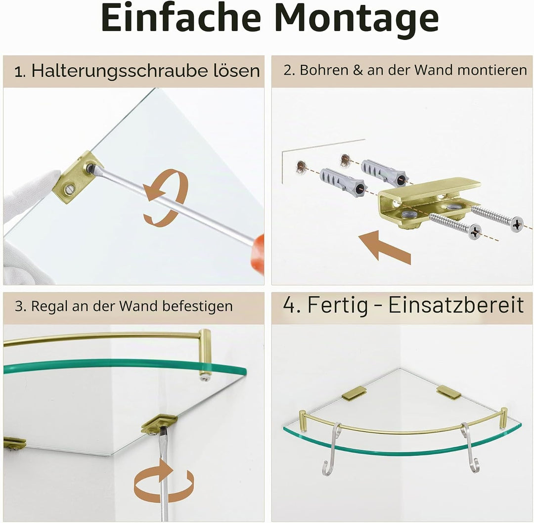 KES Duschablage Ecke Eckregal Duschregal Glasregal Duschablage Glas Hartglas Wandregal Badregal Dusc