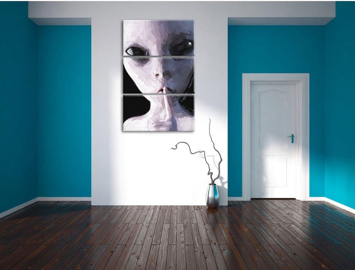 Pixxprint Alien - Nicht reden Kunst als Leinwandbild/Grösse: 3 Teilig (120x80) cm/Wandbild/Kunstdruc