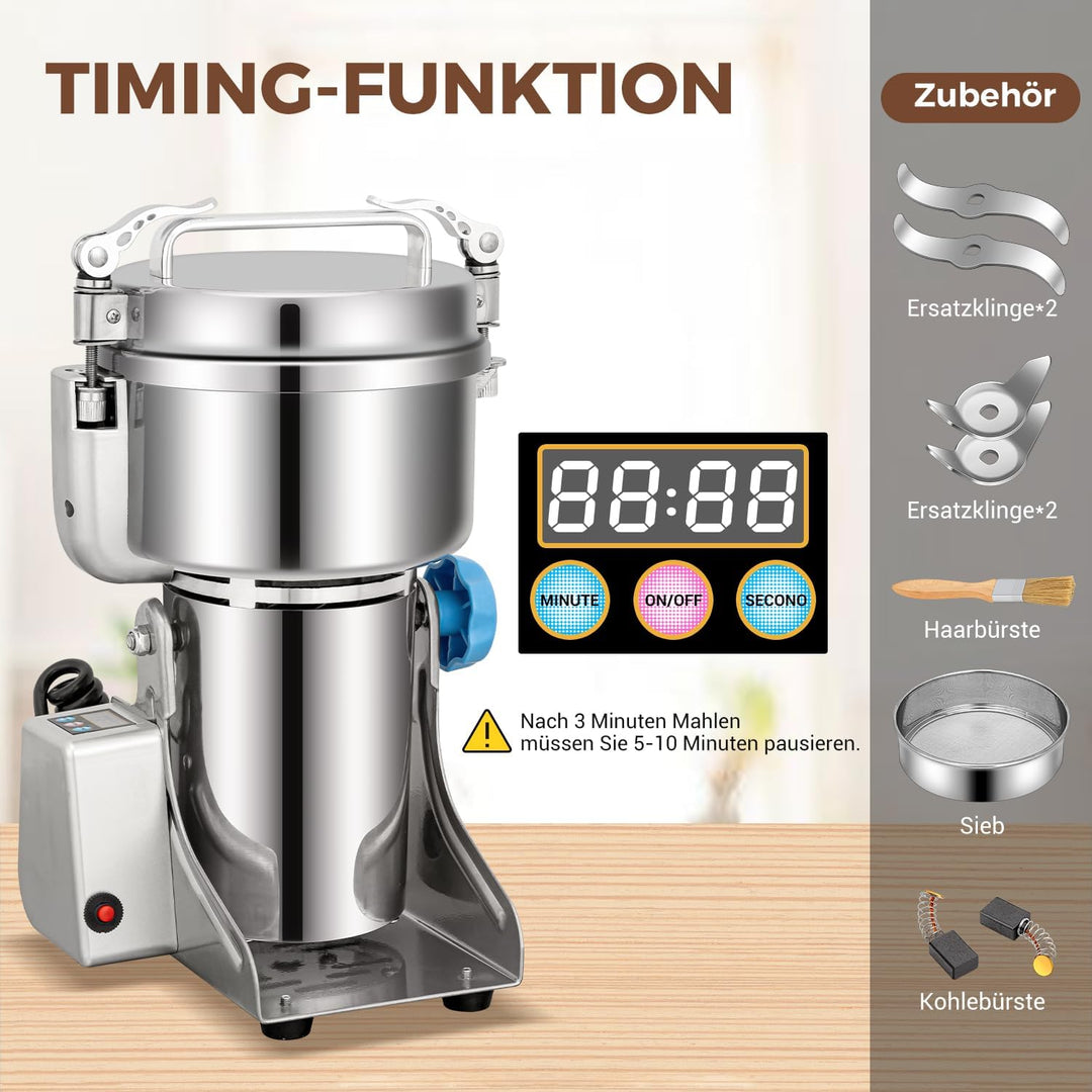 Elektrische Getreidemühle Mühle, 500g Kommerzielle Gewürzmühle 1400W Edelstahl Pulverisator Trockenm