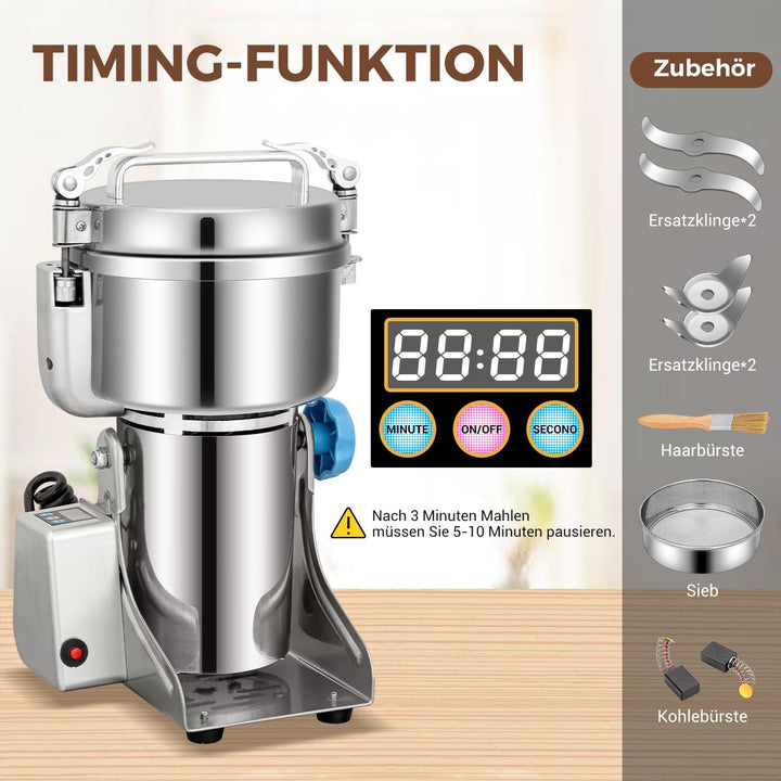 Elektrische Getreidemühle Mühle, 500g Kommerzielle Gewürzmühle 1400W Edelstahl Pulverisator Trockenm