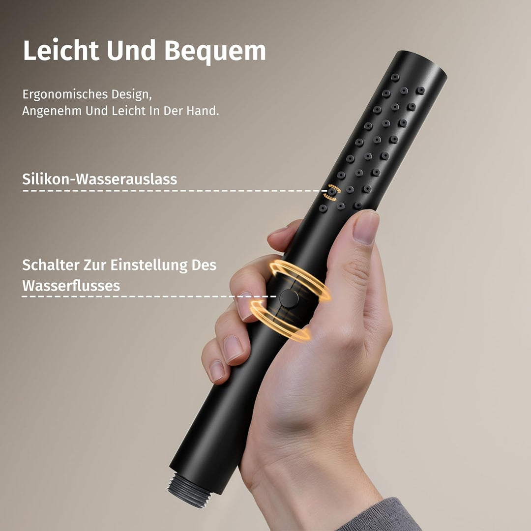Duschkopf Schwarz, wassersparender Duschkopf, 2 Wasserauslassmodi Schwarz Handbrause + Schlauch + Ha