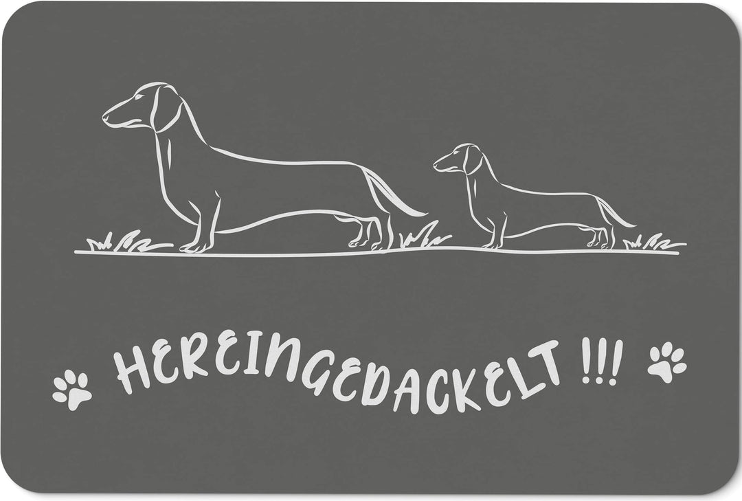 Tassenbrennerei Fussmatte mit Spruch Hereingedackelt - Matte lustig mit Dackel - Geschenk Rauhaardac