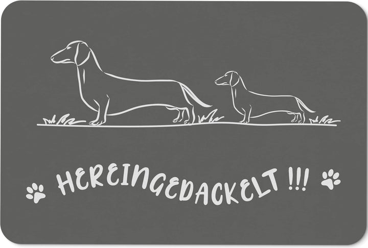Tassenbrennerei Fussmatte mit Spruch Hereingedackelt - Matte lustig mit Dackel - Geschenk Rauhaardac