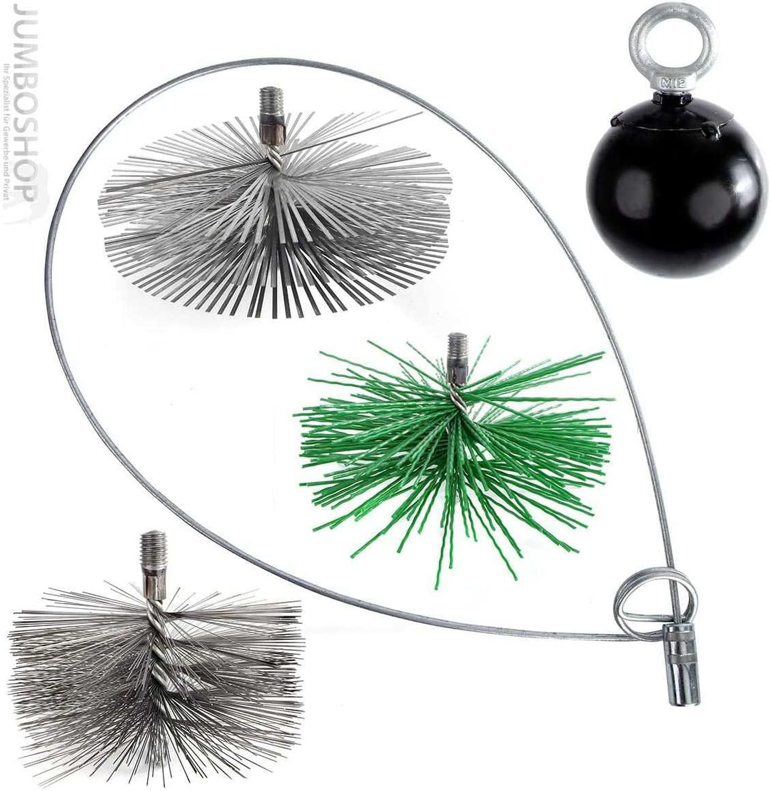 HOLZBRINK 200mm Kaminbesen FEDERSTAHL + Zuggewicht - Kehrbesen Zugbesen Russbesen Schornsteinfeger B