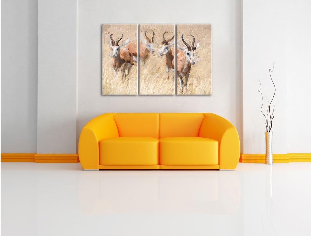 Pixxprint Tiere in Savanne als Leinwandbild/Grösse: 3 Teilig (120x80) cm/Wandbild/Kunstdruck/fertig