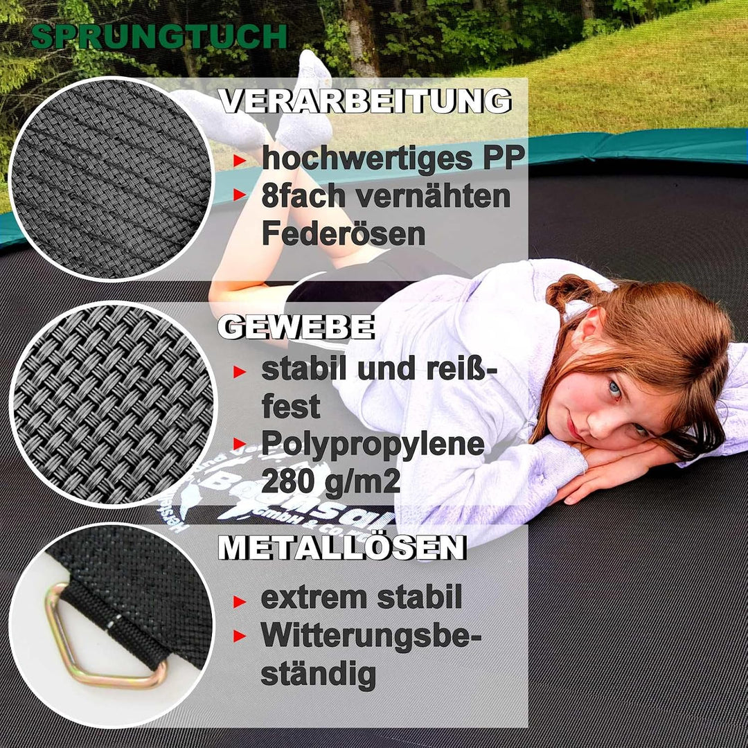 Baunsal® Trampolin Sprungtuch Ø 183 185 244 250 275 277 300 305 366 370 335 337 396 400 427 430 457