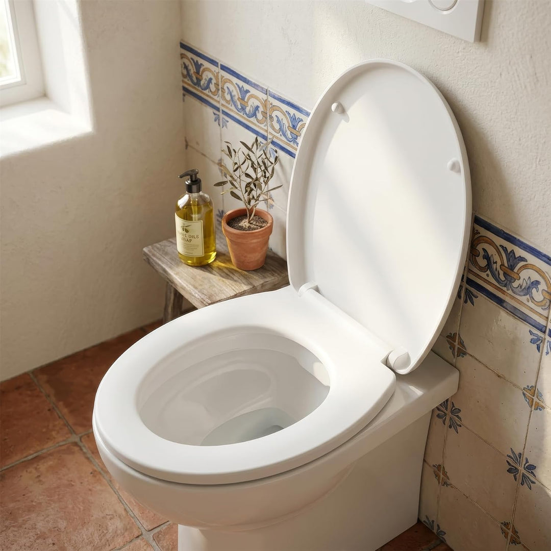 Harbour Housewares Toilettensitz mit Soft-Close für ovale Toiletten - Weiss - Antibakterielle ovale