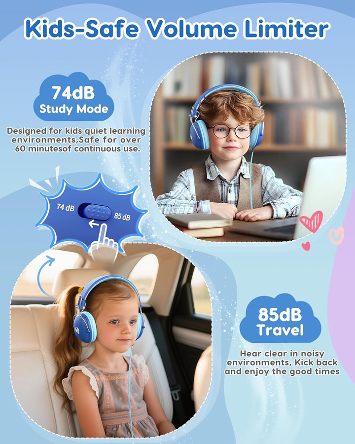 awatrue Kinder Kopfhörer, 74/85dB Lautstärkegrenze Kopfhörer Kinder mit Kabel, Stereo Sound, HD-Ton,