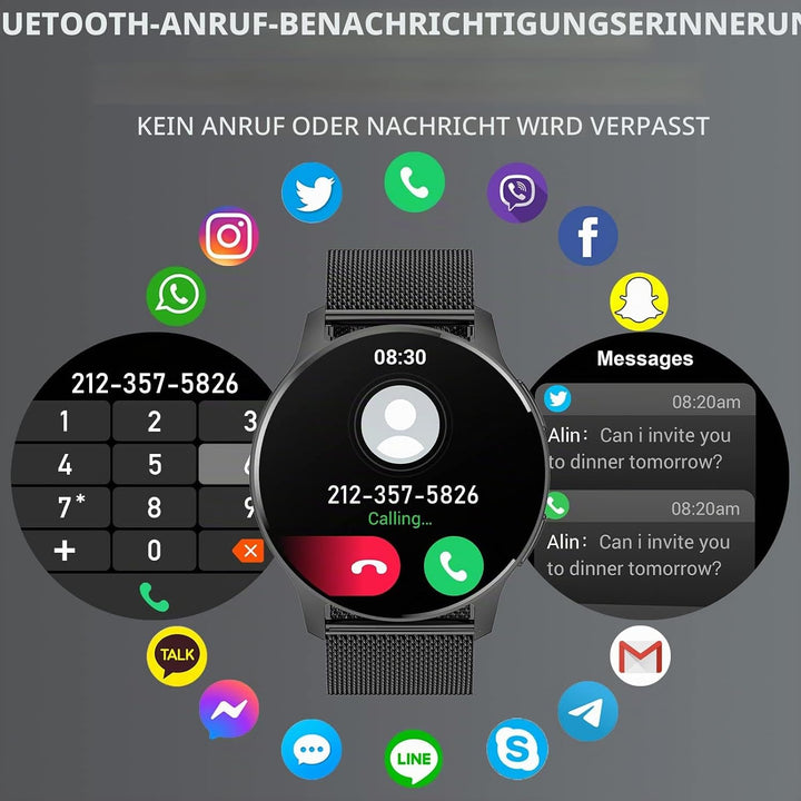 Erkwei Smartwatch Damen mit Telefonfunktion 1,32" HD-Touch Screen Fitnessuhr Schrittzähler Damenuhr
